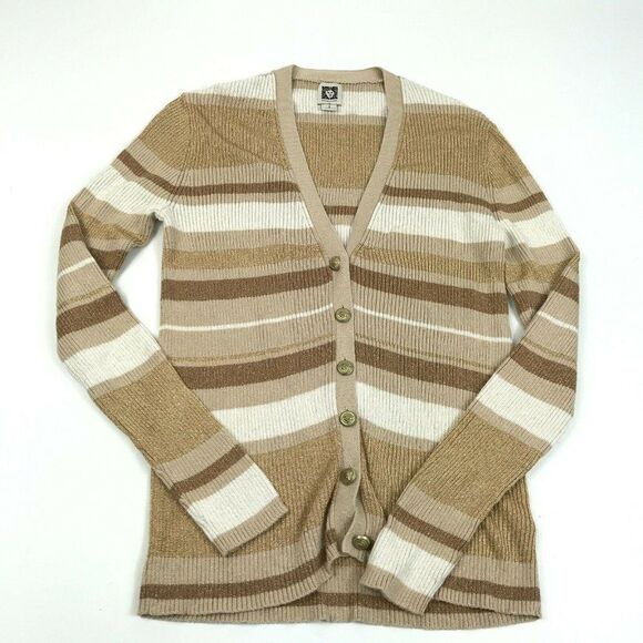 Anne Klein Womens Cardigan Striped Button Down Long Sleeve Stretch Knit S Small - Picture 1 of 11